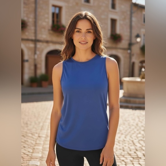 Wolford Tops - Wolford Womens Athletic Workout Yoga Sleeveless Racerback Top Dazzling Blue SZ S